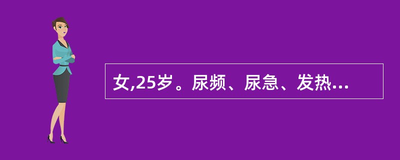 女,25岁。尿频、尿急、发热伴寒战3天。T39.5℃,左肾区叩击痛(£«),尿常