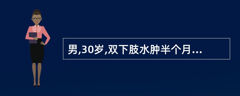 男,30岁,双下肢水肿半个月。BP110£¯70mmHg,尿蛋白11.5g£¯2