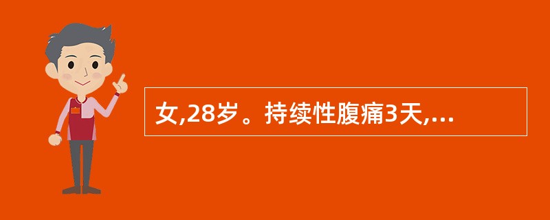 女,28岁。持续性腹痛3天,伴恶心、呕吐。既往患泌尿系感染2年,反复发作,未治愈