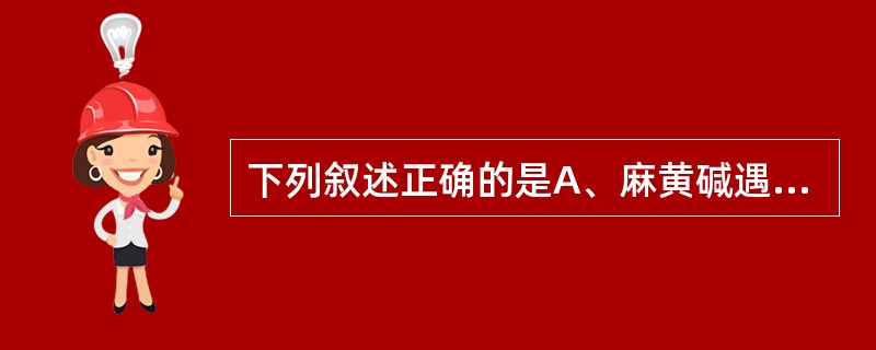 下列叙述正确的是A、麻黄碱遇碘化汞钾生成沉淀B、麻黄碱主要用于治疗慢性轻度支气管