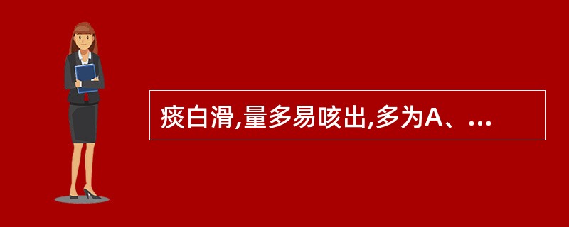 痰白滑,量多易咳出,多为A、寒痰B、湿痰C、热痰D、燥痰E、风痰