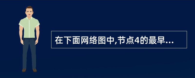 在下面网络图中,节点4的最早开始时间是(57),关键路径是(58)。