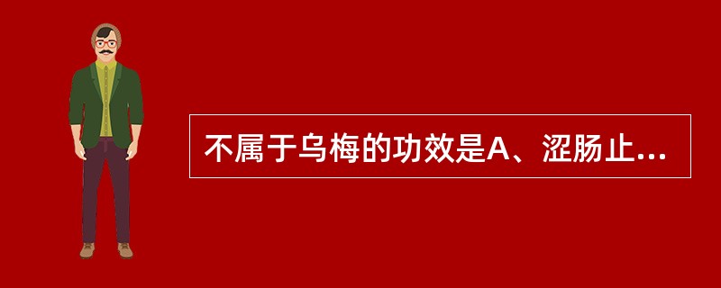 不属于乌梅的功效是A、涩肠止泻B、安蛔止痛C、生津止渴D、敛肺止咳E、补肾宁心