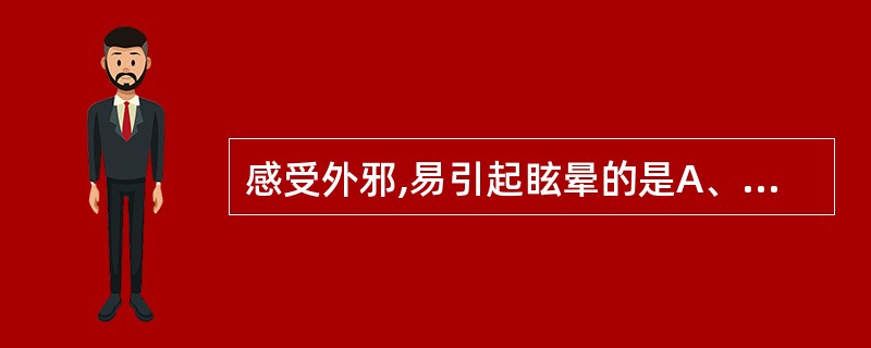 感受外邪,易引起眩晕的是A、火邪B、寒邪C、暑邪D、湿邪E、风邪