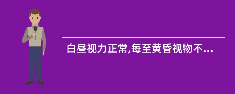 白昼视力正常,每至黄昏视物不清,称为A、目昏B、目眩C、雀盲D、目痛E、目涩 -