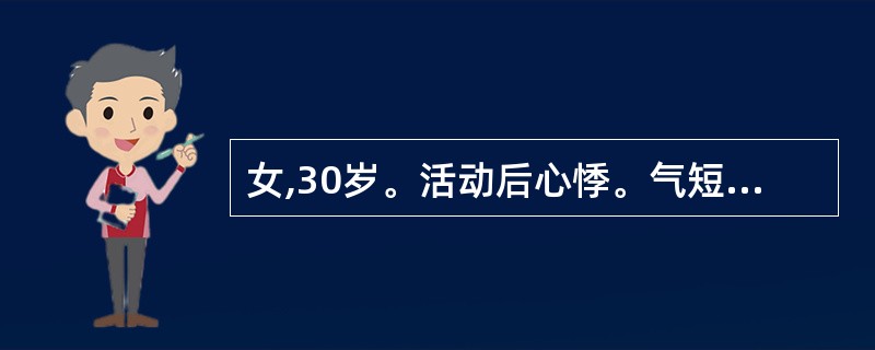 女,30岁。活动后心悸。气短2年,1周前受凉后出现咳嗽、咳白痰。有风湿性心脏病二