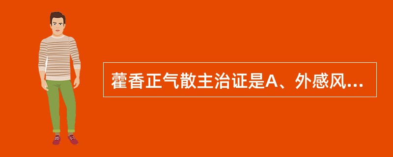 藿香正气散主治证是A、外感风寒,内伤湿滞证B、外感暑热,内有湿滞证C、外感风寒,