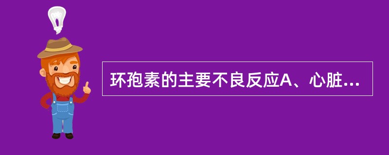 环孢素的主要不良反应A、心脏反应B、消化道反应C、过敏反应D、中枢症状E、肝肾损