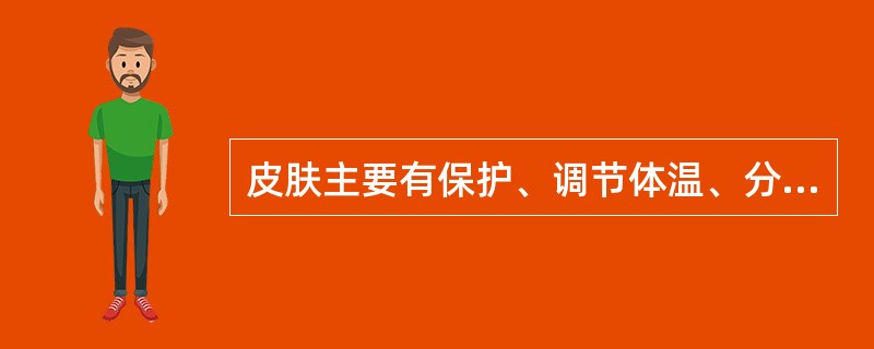 皮肤主要有保护、调节体温、分泌、排泄、吸收、感觉、代谢和参与免疫等功能。