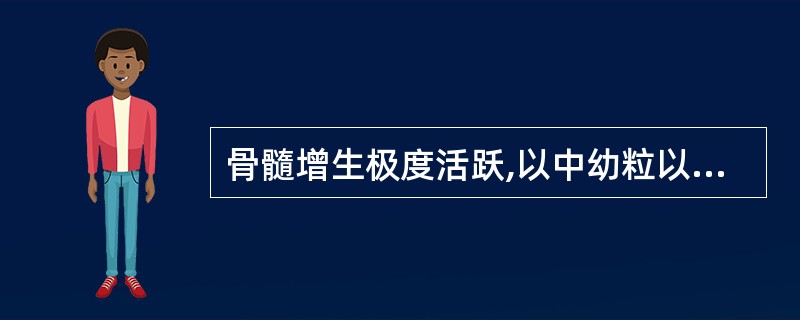 骨髓增生极度活跃,以中幼粒以下阶段细胞为主,较易见嗜酸、嗜碱性粒细胞,此病可能为