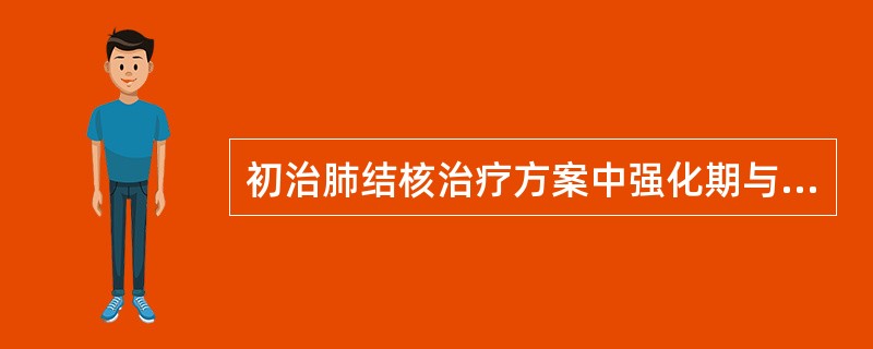 初治肺结核治疗方案中强化期与巩固期的月份分别为A、3、5B、2、4C、2、5D、