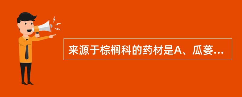 来源于棕榈科的药材是A、瓜蒌B、豆蔻C、砂仁D、栀子E、槟榔