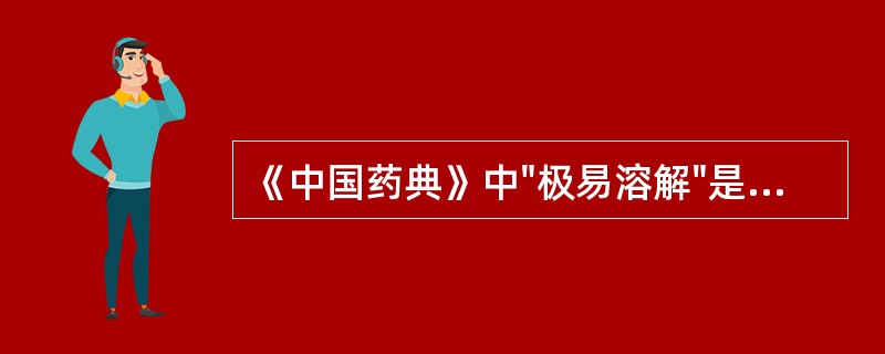 《中国药典》中"极易溶解"是指A、溶质1g(ml)能在溶剂不到10ml中溶解B、