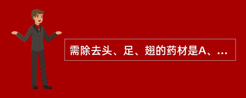 需除去头、足、翅的药材是A、斑蝥B、人参C、杜仲D、巴戟天E、乌梅