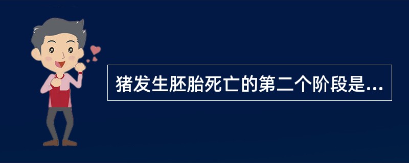 猪发生胚胎死亡的第二个阶段是A、妊娠18天左右B、妊娠30天左右C、妊娠50天左