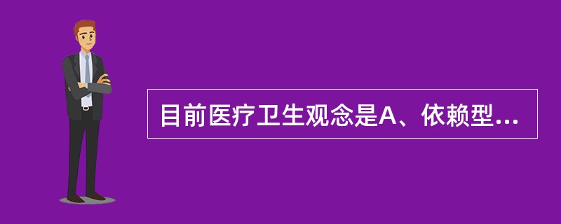 目前医疗卫生观念是A、依赖型B、医院型C、自助型D、社区型E、正从"依赖型"向"