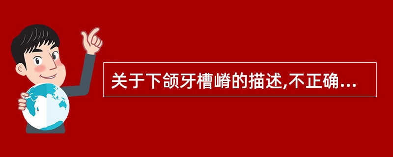 关于下颌牙槽嵴的描述,不正确的是 ( )A、牙槽嵴表面覆盖着高度角化的鳞状上皮及