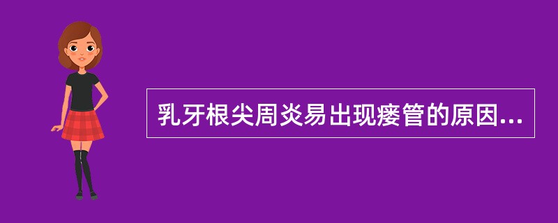 乳牙根尖周炎易出现瘘管的原因是 ( )A、乳牙患龋率高B、患儿治疗时不合作,常导