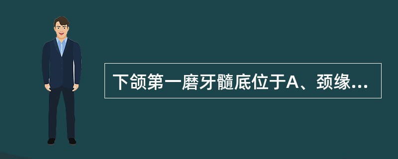 下颌第一磨牙髓底位于A、颈缘上2mmB、与颈缘平齐C、颈缘下2mmD、距根分叉处