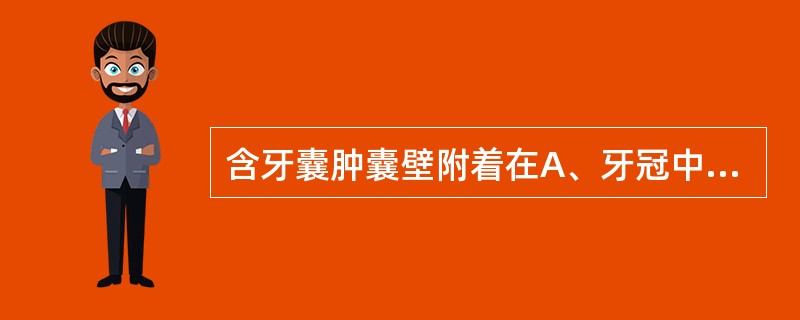 含牙囊肿囊壁附着在A、牙冠中1£¯3B、牙颈部C、釉牙骨质界D、根部E、任何部位