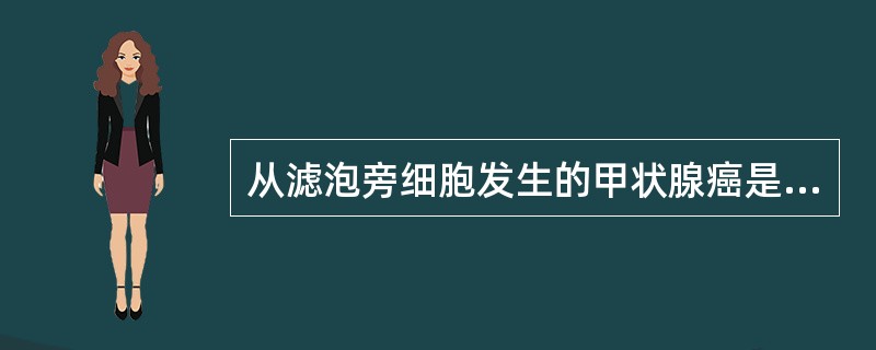 从滤泡旁细胞发生的甲状腺癌是A、乳头状腺癌B、髓样癌C、滤泡性腺癌D、小细胞型未