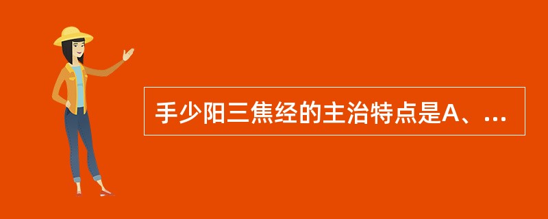 手少阳三焦经的主治特点是A、侧头、胁肋病B、前头、鼻、口齿病C、前头、口齿,胃肠