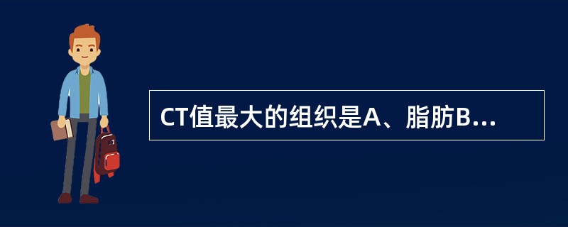 CT值最大的组织是A、脂肪B、空气C、肌肉D、骨皮质E、水