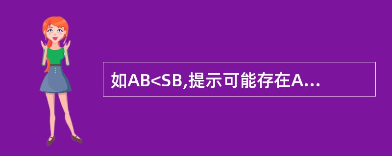 如AB<SB,提示可能存在A、呼吸性碱中毒B、呼吸性酸中毒C、代谢性酸中毒D、代