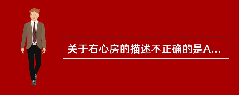 关于右心房的描述不正确的是A、壁薄腔大B、以冠状沟与左心房分界C、其出口为右房室