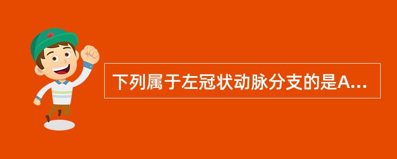 下列属于左冠状动脉分支的是A、右缘支B、心室支C、后降支D、旋支E、房室结支 -