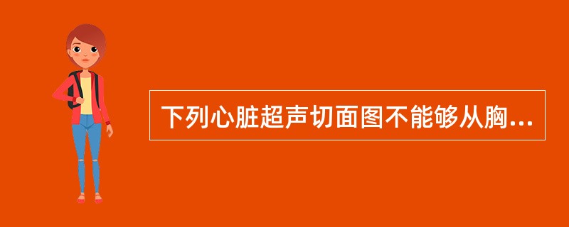 下列心脏超声切面图不能够从胸骨左缘声窗检查到的是A、左心室长轴切面图B、心房两腔