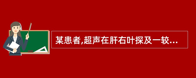 某患者,超声在肝右叶探及一较大的高回声肿块,高回声区内见形态不规则无回声区,肿块