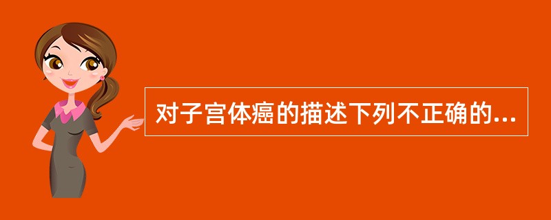 对子宫体癌的描述下列不正确的是A、绝经后出血B、多为老年妇女C、阴道排液D、超声