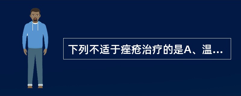 下列不适于痤疮治疗的是A、温水洗涤患处B、用手挤捏皮损C、用硫磺药皂清洗D、少吃