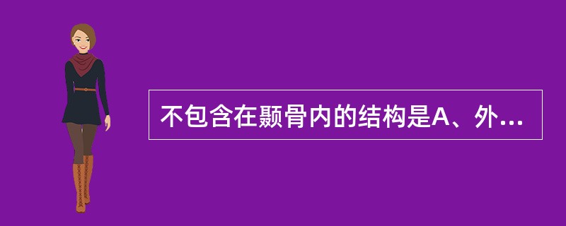 不包含在颞骨内的结构是A、外耳道软骨部B、外耳道骨部C、中耳D、内耳E、内耳道