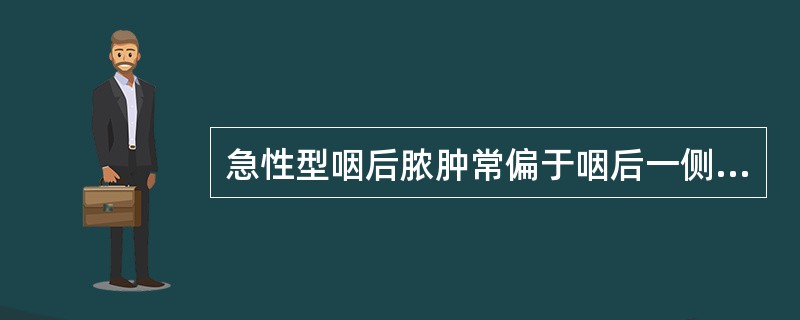 急性型咽后脓肿常偏于咽后一侧的原因是A、咽后隙淋巴结为不对称分布,常偏于一侧B、