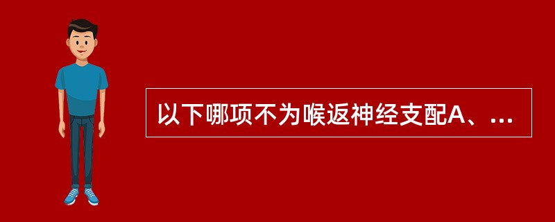 以下哪项不为喉返神经支配A、杓斜肌B、环甲肌C、环杓后肌D、环杓侧肌E、杓横肌