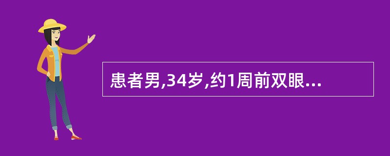 患者男,34岁,约1周前双眼前出现黑影飘动,2天前视力明显下降。检查:双眼底玻璃