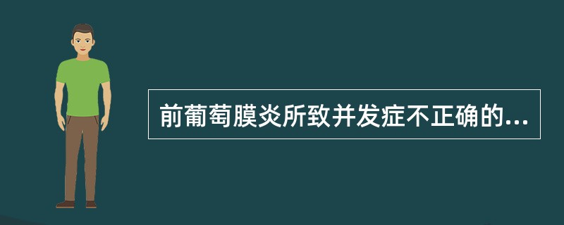 前葡萄膜炎所致并发症不正确的是A、可出现低眼压眼球萎缩B、可继发青光眼C、不伴有