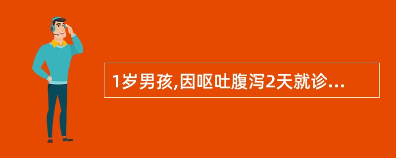 1岁男孩,因呕吐腹泻2天就诊。呕吐6~7次,为胃内容物,大便初为糊状,后为黄色稀