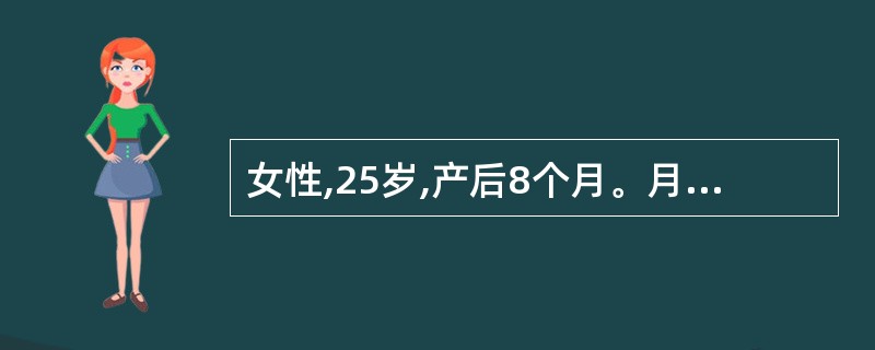 女性,25岁,产后8个月。月经周期延长,基础体温呈双相,但高温相下降迟缓,诊断为