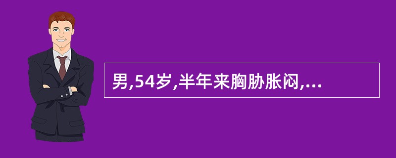 男,54岁,半年来胸胁胀闷,走窜疼痛,易怒,胁下痞块,刺痛拒按,舌紫暗,脉涩,属