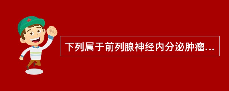 下列属于前列腺神经内分泌肿瘤的是A、前列腺肉瘤B、前列腺腺癌C、前列腺移行细胞癌