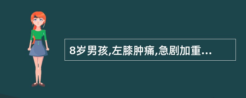 8岁男孩,左膝肿痛,急剧加重,活动剧痛,伴有高热。检查左膝关节明显红、肿、热及压