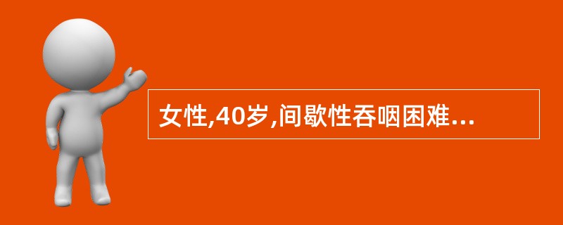 女性,40岁,间歇性吞咽困难半年,食管钡餐造影见食管下段半月形压迹,黏膜完整,可