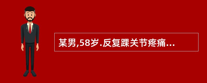 某男,58岁.反复踝关节疼痛10年,患者近1周出现左踝关节剧烈疼痛。查:左踝关节