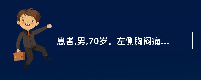 患者,男,70岁。左侧胸闷痛持续3小时,疼痛向左肩放射,劳累后诱发,心烦少寐,伴