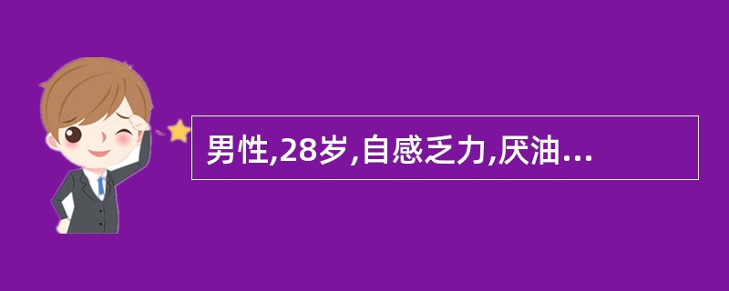 男性,28岁,自感乏力,厌油,食欲缺乏,畏寒高热3d,体温39℃,巩膜黄染,诊断