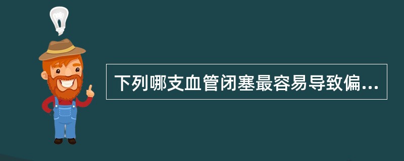 下列哪支血管闭塞最容易导致偏瘫A、小脑后下动脉B、大脑中动脉C、脊髓前动脉D、小