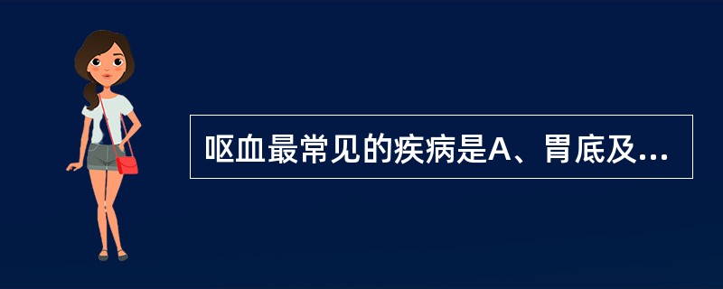 呕血最常见的疾病是A、胃底及食管静脉曲张破裂B、慢性胃炎C、消化性溃疡D、急性胃